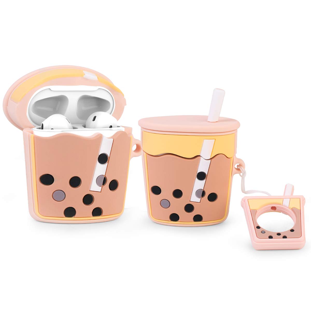 YIGEYI Silicone Case Compatible with Airpods 1&2 Funny Cute 3D Cartoon Cover [3D Juice Drink Series] (Milk Tea)