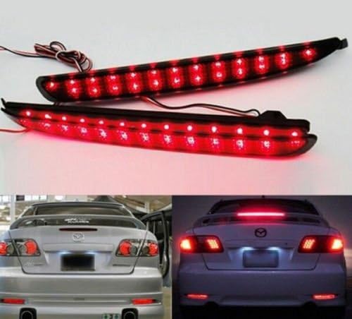 Purishion 24 LED Rear Bumper Reflector Red Lens Tail Brake Light For 03-08 Mazda6