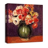 Canvas Wall Art Vase of Flowers by Pierre-Auguste Renoir Canvas Prints Home Artwork Decoration for Living Room,Bedroom - 12x12 inches