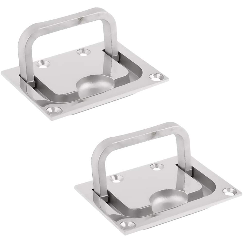 POFET 2pcs 75mm x 55mm Boat Hatch Handle Stainless Steel Boat Flush Hatch Locker Marine Handle Boat Recessed Hatch Flush Ring Pull Handle Cabinet Lift Pull Handle