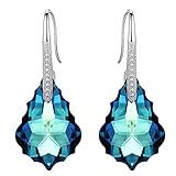 EleQueen 925 Sterling Silver CZ Baroque Hook Drop Earrings Bermuda Blue Made with Swarovski Crystals