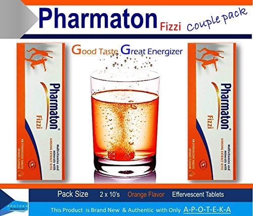 Pharmaton Fizzi Effervescent Tablets Orange Flavor (Dual Pack 2 X 10 Tablets) Energy Stimulant, Alertness to Combats Symptoms Caused By Fatigue, Tiredness &amp; Exhaustion