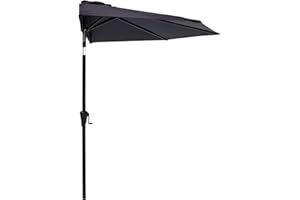 C-Hopetree 9 ft Half Round Outdoor Patio Market Wall Umbrella with Tilt, Black