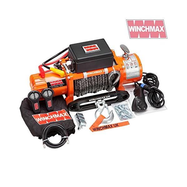 WINCHMAX 13500lb / 6123kg Original orange 24v elektrische Winde. 28 m 11 mm Dyneema SK75 mehrstrÃ¤ngiges Synthetikseil, 3/8 Zoll Gabelhaken, Twin Wireless Remote Control. – Bild 3