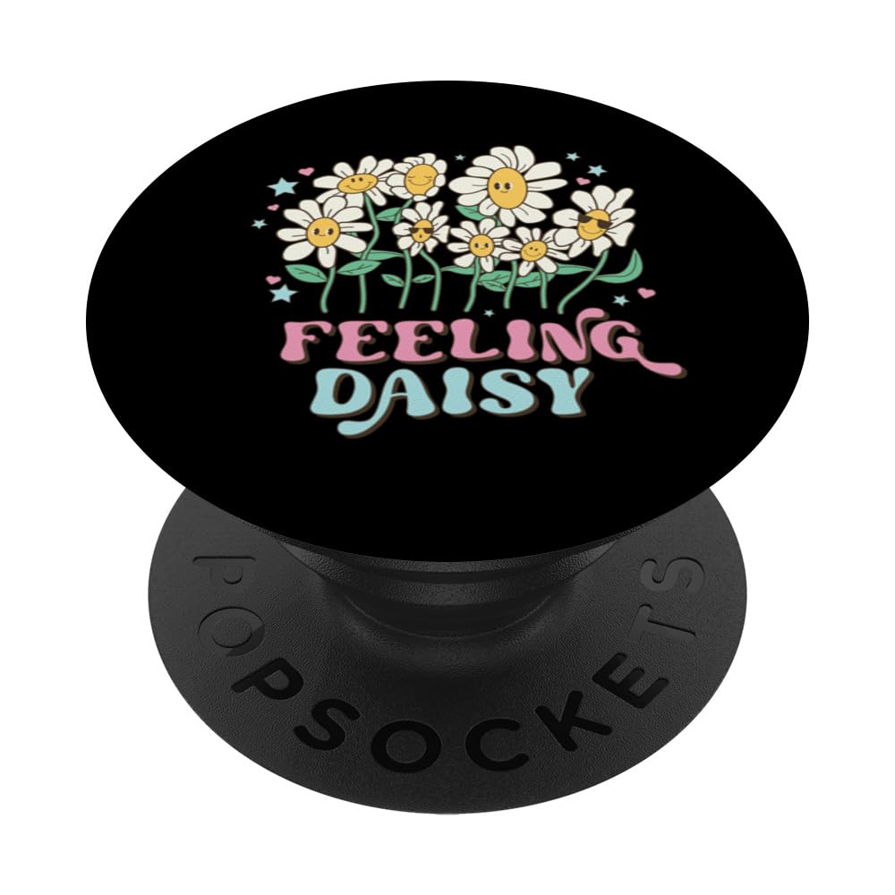 Feeling Daisy Retro Happy Flower Character Graphic PopSockets Adhesive PopGrip