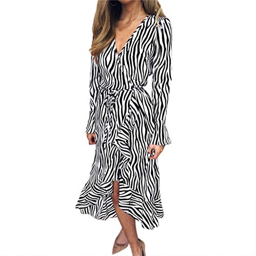 FORUU Mother's Day Teen Girls Under 5 Surprise Best Gift for Girlfriend Lover Wife 2019 Spring Summer Womens Tiger Pattern Print V Neck Bandage Long Sleeve Beach Casual Midi Dress