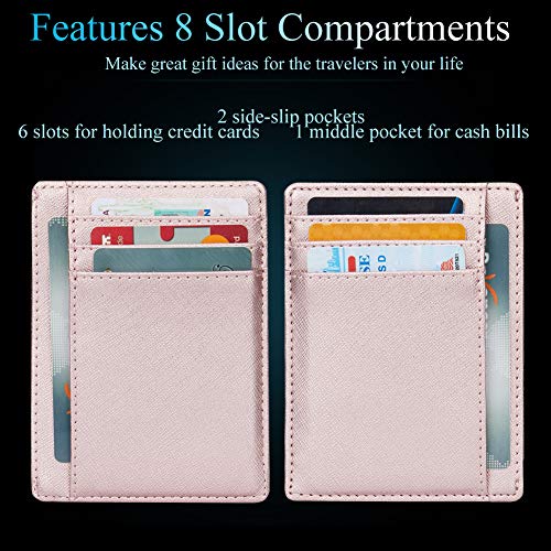 Linscra Small Genuine Leather RFID Blocking Minimalist Wallet Credit ID Card Holder Travel Slim Pocket Wallet Money Clip Men Women, Blue - Thumbnail 5