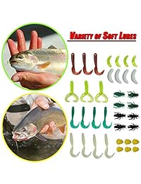 Steady Essentials Kit de señuelos de pesca (183 piezas) para pesca incluidos, bajo de trucha de salmón, ganchos de metal, cebos suaves, incluye cebos, cerdos, cucharas, Spinner, gusanos de plástico, towater portátil, niños