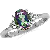 Silvershake 8X6mm Oval Shape Gemstone White Gold Plated or Yellow Gold Plated 925 Sterling Silver Engagement Ring Jewelry for Women