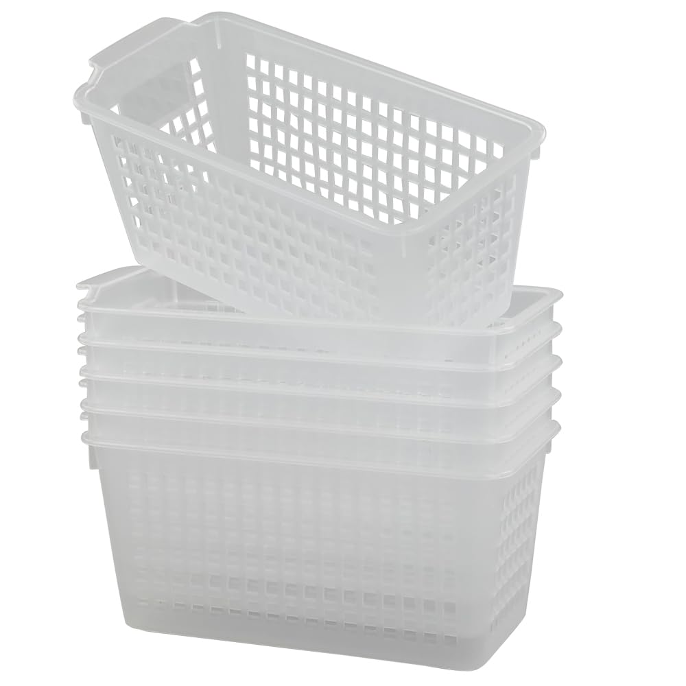 Qskely 6-Pack Clear Small Storage Baskets, Small Plastic Slim Storage Baskets, F