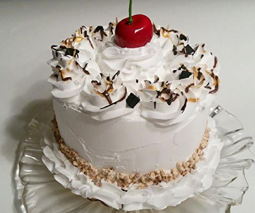 Fake Cupcakes & Cake – Artificial Cakes for Display – Faux Cake Decorations for Home & Kitchen - Cake Plate Fake Food Desserts - White Nut Cake