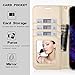 FYY Leather Case with Mirror for Samsung Galaxy S8 Plus, Leather Wallet Flip Folio Case with Mirror and Wrist Strap for Samsung Galaxy S8 Plus Gold