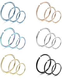 18-24Pcs 20G 316L Stainless Steel Nose Ring Hoop Cartilage Hoop Septum Piercing 6-12mm