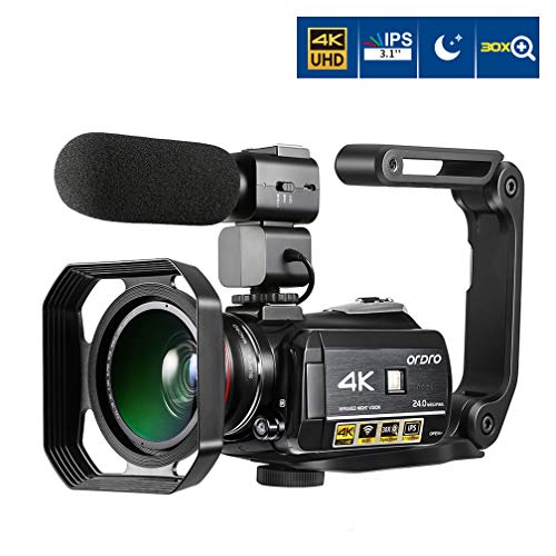 CHEAP ORDRO 4K Ultra HD Camcorder with External Microphone Wide Angle
