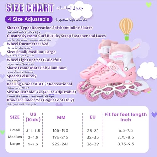Kids Roller Skates,Adjustable Roller Skates for beginners,Comfortable roller skates,4 Light up Wheels and Sizes Adjustable Quad Skate for Indoor Outdoor for Girls Kids
