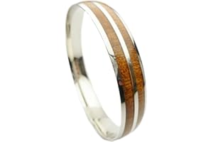 Aloha Passion 316L Stainless Steel Comfort Fit Natural Hawaii Koa Wood Inlay With Stripe Hawaiian Curved Top Bangle Bracelet (Width: 6mm, 8mm, 10mm, 12mm) (Size: 7.5", 8", 8.5")
