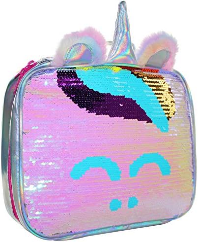 Lunch Boxes, Mingdou Insulated Lunch Bog For Girl and Women Lunch Cooler Tote, Reversible Sequin Flip Color Change Fashion Lunch Tote with two lovely Plush ears