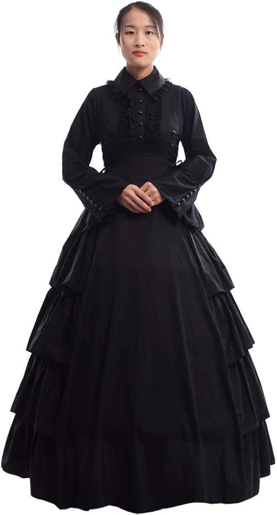 Amazon Com Graceart Black Victorian Dress Renaissance Ball Gown Fancy Dress Cosutume Dress With Hoop Skirt Clothing