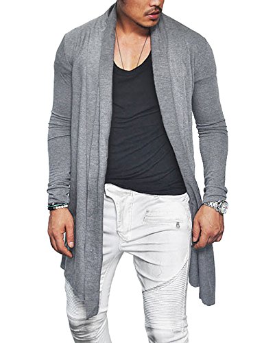 Coofandy Men's Ruffle Shawl Collar Sleeveless Long Cardigan Vest (Large, Grey2)