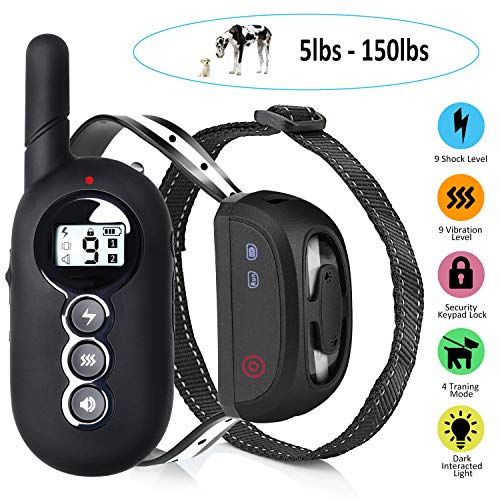 Dog Training Collar With Remote, Rechargeable Dog Shock Collar w/4 Training Modes, Beep, Vibration, Shock and Interacted Light, 100% Waterproof Training Collar, Up to 1200Ft Remote Range, No Harm Dog