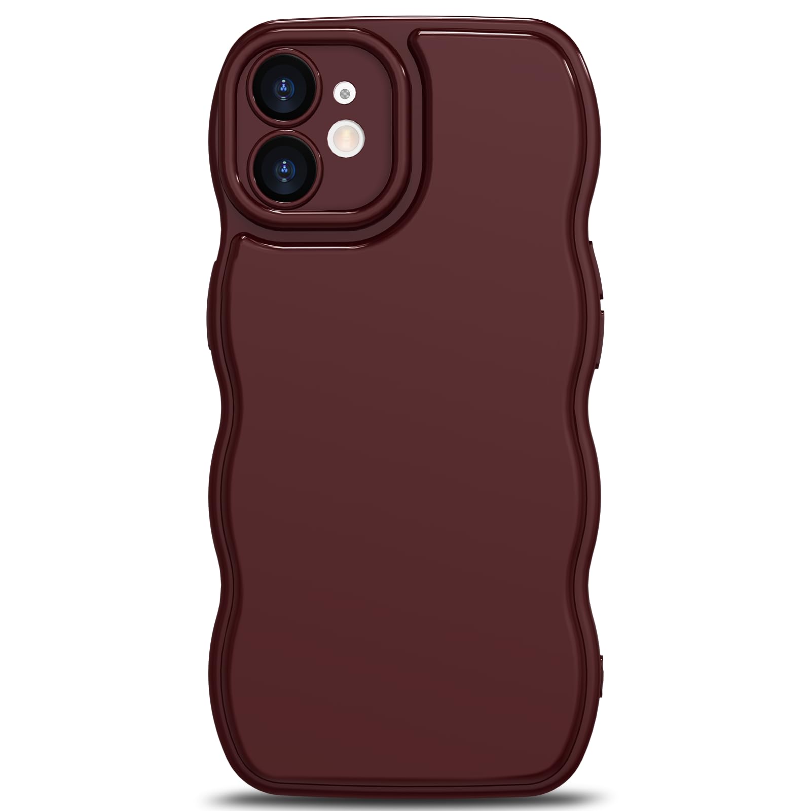 Anuck for iPhone 11 Case Wave, Curly Frame Design for Women Girls, Cute Wavy Solid Color Aesthetic Phone Case Soft Flexible TPU Shockproof Full-Body Protective Cover 6.1 inch - Wine Red