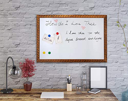 Magnetic Dry Erase Board - 4 THOUGHT 36x24 Inches Whiteboard, Wall-Mounted Magnetic Dry Erase Memo Bulletin Board with Vintage Brown Wooden Ruler Frame for Home Office Kitchen, 4 Magnets Included