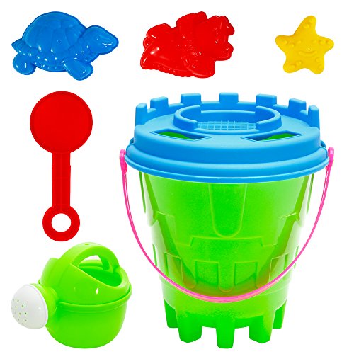 Acekid Mini Beach Toys Set, 15pcs Sand Toys Kit with Sand Castle Bucket, Spade, Rake and Molds, Summer Play Set for Toddler and Kids - Thumbnail 4