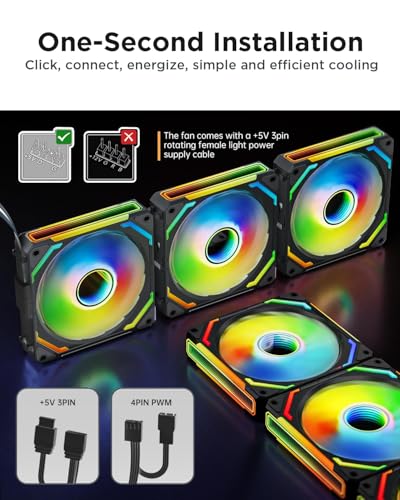 AsiaHorse COSMIQ-RE-Black 120mm UNI Fan, Infinity Mirror FDB Reverse Fan with 5V 3-PIN Connector and Small Controller, Daisy Chain PWM PC RGB Fans for Cases CPU Liquid Coolers, 3Pack