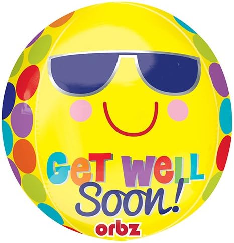 Anagram Balloons 2877401 Anagram Bright Sunny Get Well Soon Orbs Foil Mylar Latex Balloon, 16", Multicolor