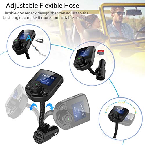 AZWang Bluetooth Car Adapter(Upgraded Version),Bluetooth Transmitter,Bluetooth Aux Adapter with Quick-Charge, 3 USB Ports, 6 Music Playing, Hands-Free Calls, AUX Input