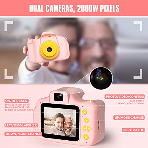 Peradix Appareil Photo pour Enfants 4 en 1,Cadeau Appareil Photo Numerique Enfant Vidéo Record Électronique de HD 2 Pouces 1080P avec Qualité 32 GB Petit Appareil Photo Jouet 3-8 Ans Garçons Filles