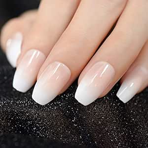 Amazon Com Coolnail Pink Nude White Ombre French Ballerina Coffin False Nails Gradient Natural Manicure Press On Fake Nails Tips Daily Office Finger Wear Everything Else