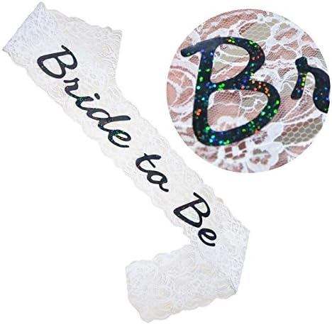 Bride To Be Sash, Bridal Shower Party Sash for Bachelorette Decorations, White Floral Lace With Shining Black Lettering