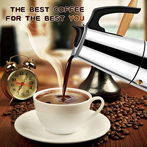 Stovetop Espresso Moka Pot Italian Coffee Maker, with Stainless Steel, 3 Coffee Scoops, 200ml/7oz/4 Cup (1 Cup=50ml)