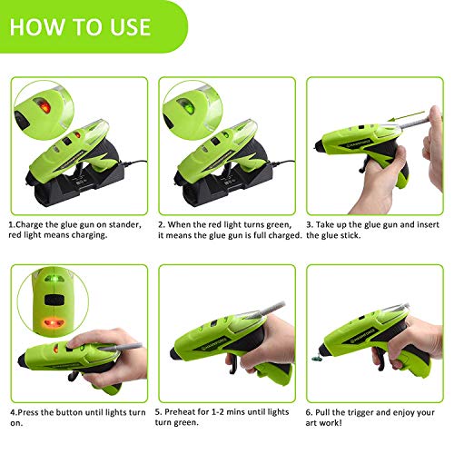 HAWKFORCE Glue Gun Kit 4V 1 Min Quick Pre-Heating Cordless Crafts Glue Gun with 60 PCS Colorful Glue Sticks and Stander, Mini Melt Glue Gun for Home Quick Repair, DIY, Crafts