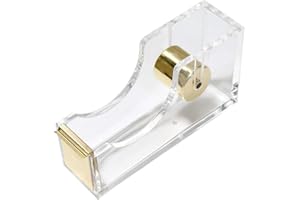 Multibey Clear Acrylic Gold 1 Inch Core Desktop Adhesive Tape Dispenser Cutter with Tape Office School Gift Idea (Gold)
