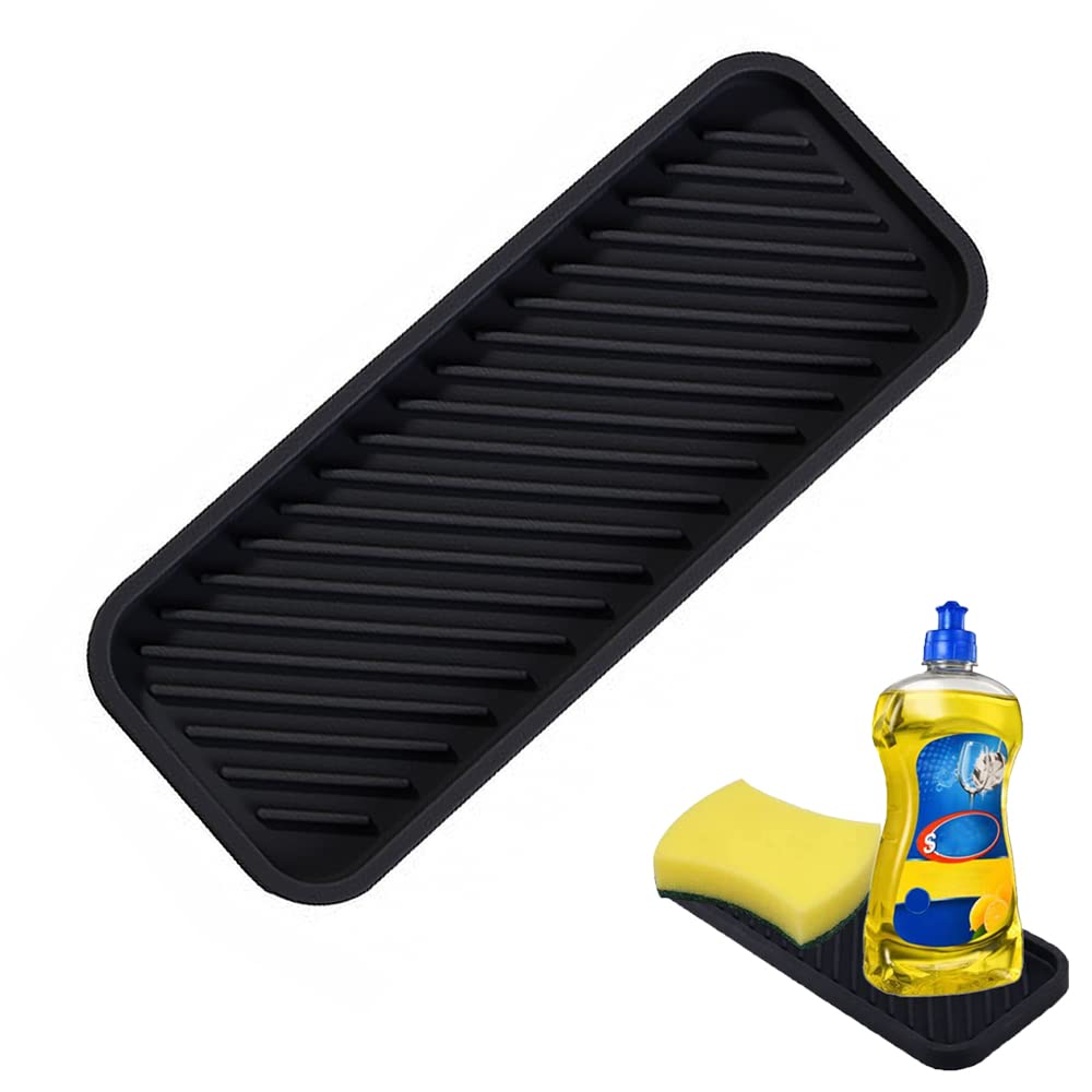 Silicone Kitchen Sink Organizer Trays Black Sink Tray Kitchen Sink Organiser for Soap Dispenser Sink Storage Rack for Kitchen and Bathroom