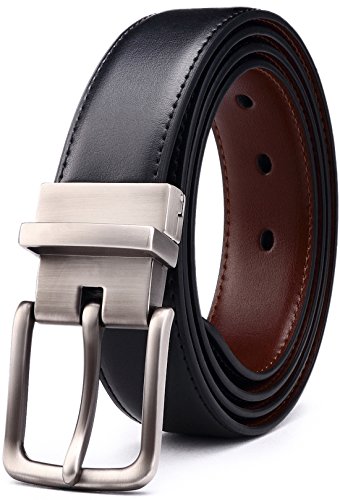 Men's Belt, Bulliant Leather Reversible Belt for Men With Single Prong Buckle in Gift Box, Trim to Fit.