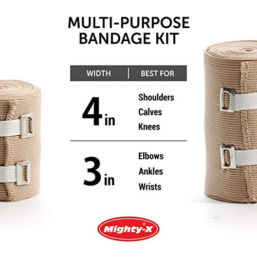 Premium Elastic Bandage Wrap - 2Pack + 4 Extra Clips - 4” Wide - [Extra Long] - 110” not Stretched