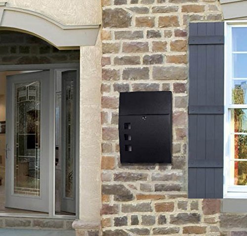 Wall Mounted Mailbox Large Outdoor Black Metal Lockable Drop Box
