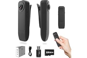 Muayb 【Upgraded】 Mini Body Camera, Body Cam, 1080P with 64GB, Compact Button Security Camera, Wearable Cam and Portable, Video Recording with Night Vision for Security, Meeting, Work