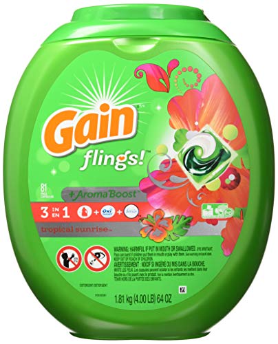 Gain flings! Laundry Detergent Liquid Pacs, Tropical Sunrise, 81 Count - Packaging May Vary