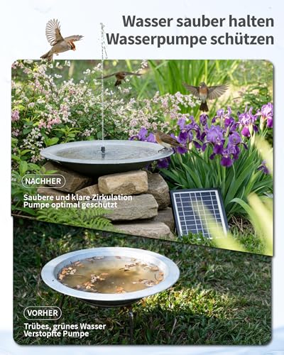 POPOSOAP Solar Fountain with Filter, 6.5 W Solar Fountain for Outdoor Use for Stable Daily Operation, Compact Filter Box for Small Pond, Bird Bath or Aquarium