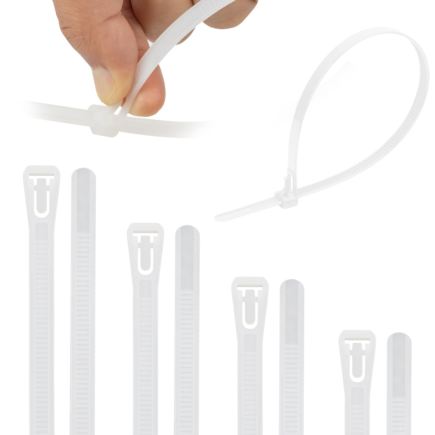 Armpow 100PCS 7.6mm x 400mm Reusable Heavy Duty Nylon Strong Cable Ties Tie Wraps Nylon Large Releasable Zip Ties DIY Home Garage Office (White)