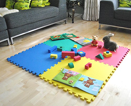 Formamide Non-Detectable Non-Toxic 24" X 24" X ~9/16" Extra Thick Rainbow Waterproof Playmats (Set of 4): Red, Yellow, Green & Blue