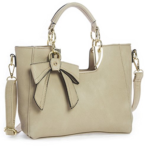 Big Handbag Shop Womens Medium Top Handle Bow Detail Shoulder Bag (9945 Beige)