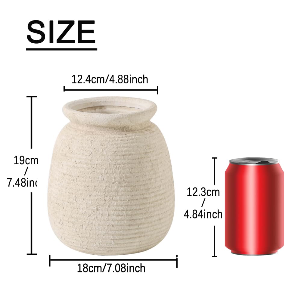 OOIT Ceramic Rustic Farmhouse Vase, 7.48 Inch Pampas Vase Decorative Pottery Flower Vase Boho Vase for Home Decor Shelf Decor Bookshelf Mantle Entryway Living Room Table Decor - Image 2