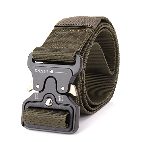 Mens Tactical Belt, W/1.5"-1.7" Military Nylon Waist Belt with Metal Buckle Adjustable Combat Equipment Belt Heavy Duty Army Training Carry Waist Belt (Green Army W/1.7 inches) - Thumbnail 4