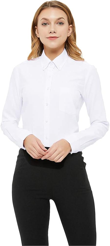 MGWDT Button Down Shirt Women Long Sleeve Blouse Oxford Shirt Classic-Fit Cotton Tops Wrinkle Resistant(2XS-3XL): Clothing