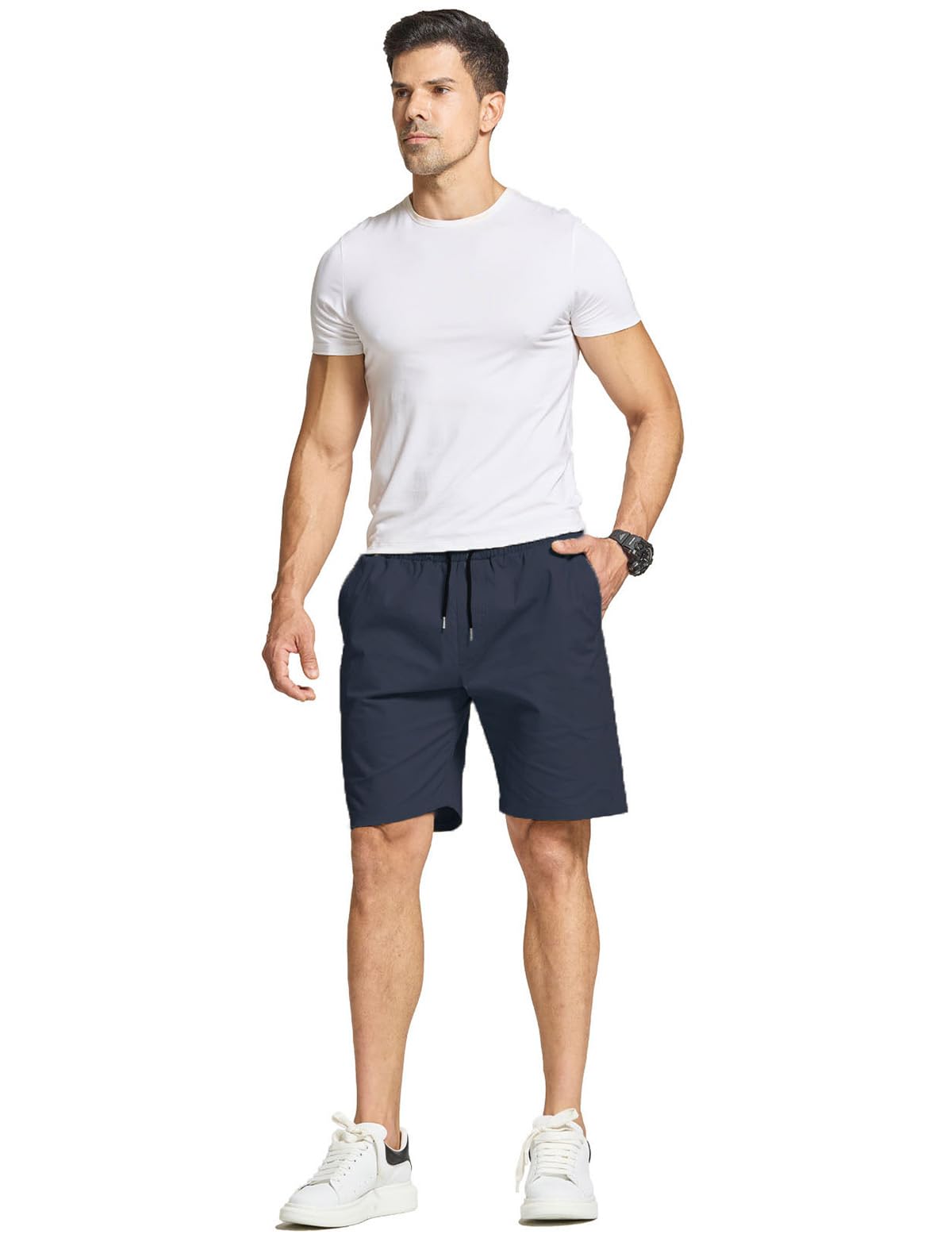 JustSun Kurze Hosen Herren Shorts Sommer Chino Stretch Baumwolle Freizeithose Kurze Jogginghose Sporthose Sport Elastische Taille mit Taschen Blau XL 3